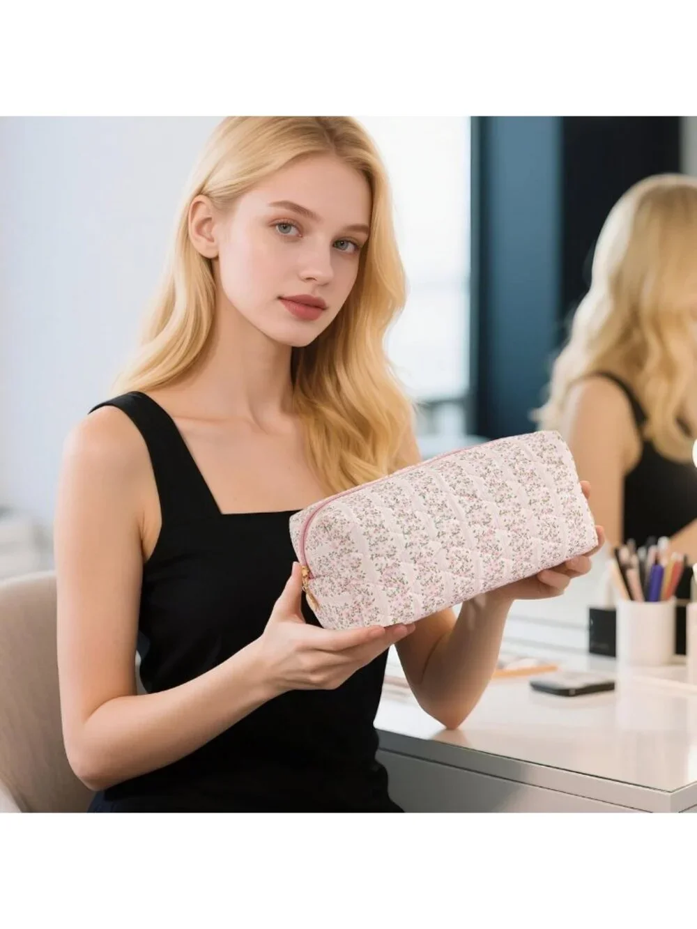 4PCS Aesthetic Makeup Bag Set - Quilted Travel Toiletry & Cosmetic Organizer